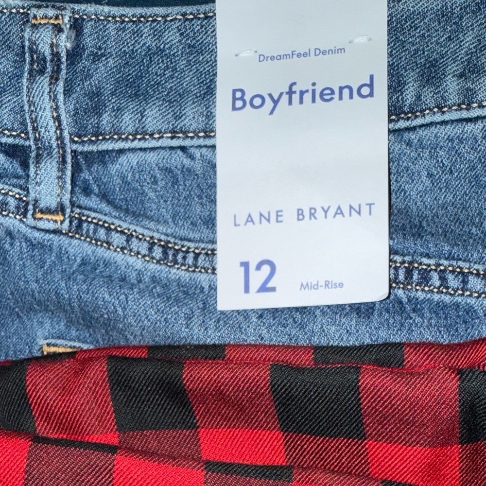 NWT Lane Bryant Denim Jeans with Red Plaid Cuffs - Picture 3 of 4